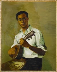 Czarny mężczyzna z mandoliną