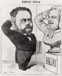 Karykatura Emila Zoli (1840-1902) Pozdrawiając Popiersie Honore de Balzac (1799-1850) 1878