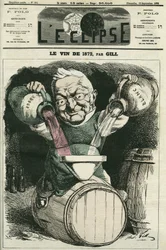 Le vin de 1872, ilustracja autorstwa Adolphe Thiersa mieszającego białe i czerwone wino (1797-1877), francuskiego historyka i męża stanu. Okładka w „” L