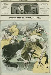 Lunion robi farsę”, karykatura gazet politycznych „L