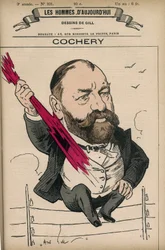 Portret Adolphe Cochery (1819-1900), francuskiego prawnika i polityka, był założycielem Ecole Superieure de Telegraphie (obecnie Ecole Nationale Superieure des Telegraphie). Karykatura Gilla, Paryż.