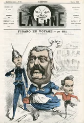Portret Alberta Wolffa, Hippolyte de Villemessant (1812-1879) i Henri Rochefort (1831-1913), dziennikarzy w Figaro. Karykatura Gilla, w „Księżycu”, 3 stycznia