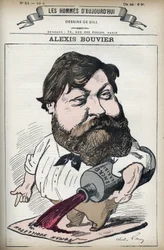 Portret Alexisa Bouviera (1836-1892), popularnego francuskiego powieściopisarza i dramaturga. Karykatura Gilla, Paryż.