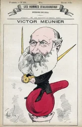 Portret Amedee-Victora Meuniera (1817-1894), dziennikarza naukowego, Iuvra w popularyzacji nauki. Karykatura Gilla, Paryż.