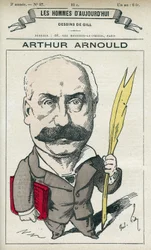 Portret Arthura Arnoulda (1833-1895), francuskiego dziennikarza i polityka, aktywnie działał w Komunie Paryskiej. Karykatura autorstwa Gilla, Paryż.