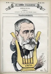 Portret Auguste Emmanuela Vaucorbeila (1821-1884), francuskiego kompozytora i dyrektora Opery Paryskiej. Karykatura Gilla, Paryż.