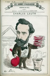 Portret Charlesa Lautha (1836-1913), francuskiego chemika, był dyrektorem Ecole Superieur de Physique et de Chemistry Industrielles (ESPCI) w Paryżu. Karykatura autorstwa Gilla, Paryż.