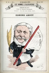 Portret Edmonda About (1828-1885), francuskiego powieściopisarza, dramaturga i krytyka sztuki. Karykatura Gilla, Paryż.
