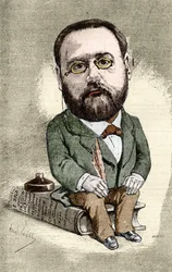 Portret Emila Zoli (1840-1902) francuskiego pisarza. Karykatura Andre Gilla dla Znakomity Świat.