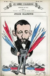 Portret Julesa Claretie (1840-1913), francuskiego powieściopisarza, dramaturga i krytyka. Karykatura Gilla, w „Les Homme d