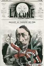 Portret Sallota, znany jako „Żelazny hełm”. Karykatura Gilla, w „La Lune”, 4 sierpnia