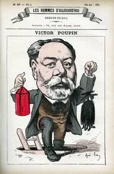 Portret Victora Poupina (1838-1906), francuskiego polityka. Karykatura Gilla, w „Les Homme d