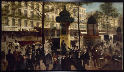 Szkic panoramy bulwaru Montmartre ze współczesnymi osobistościami Paryża, ok. 1880 r. (olej na płótnie)