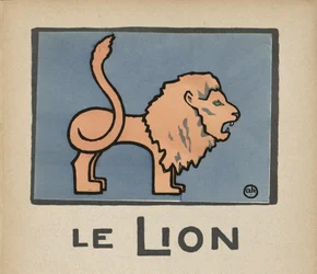 Le Lion" Ilustracja dla dzieci przedstawiająca lwa