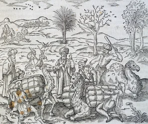 Arabscy kupcy w Syrii, rycina z Uniwersalnej kosmologii, Andre Thevet (1504-1592)