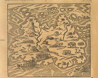 Mapa Trinity Island na Antylach, z kosmografii uniwersalnej autorstwa Andre Thevet