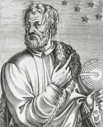 Portret Krzysztofa Kolumba (1451-1506), włoskiego nawigatora, grawerowanie z The True Portraits and Lives of Illustrious Men