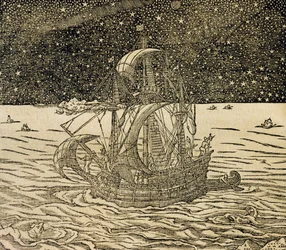 Marynarze podążający trasą północną, rycina z Uniwersalnej kosmologii, Andre Thevet (1504-1592), Paryż