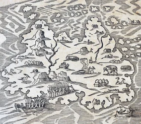 Trinity Island, rycina z Uniwersalnej kosmologii, Andre Thevet (1504-1592), Paryż