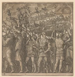 Triumf Juliusza Cezara: żołnierze niosący obrazy wojny, 1593-99.