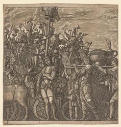 Triumf Juliusza Cezara: maszerujący żołnierze z trofeami wojennymi, 1593-99.