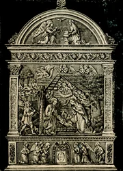 Szopka, ołtarz z terakoty autorstwa Andrei della Robbia, z kościoła św. Klary, Muzeum Miejskie Sansepolcro, Toskania, Włochy, drzeworyt z Le cento citta d