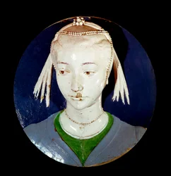 Portret młodego nieznajomego Tondo w dekorze z terakoty autorstwa Andrei della Robbia