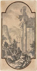 Figury w pobliżu ruin świątyni korynckiej recto, fragment łuku odbitego z recto ver
