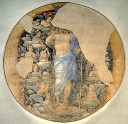 Chrystus wstępujący do nieba w chwale w otoczeniu aniołów, ok. 1488, przypisywany Andrei Mantegnie (1431-1606), fresk