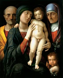 La Sainte Famille (Święta Rodzina) - Obraz Andrea Mantegna (1431-1506), olej na płótnie (75x61,5), ok. 1495 - Państwowa Galeria Sztuki, Drezno (Niemcy)