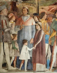 Lodovico Gonzaga czeka na powrót z Rzymu swojego syna, kardynała Francesco Gonzagi (fresk)
