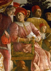 Lodovico Gonzaga, jego żona Barbara Brandenburska, członkowie rodziny i dworzanie (fresk)