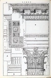 Detale dekoracyjne z Tempio Trajana, ilustracja z faksymile egzemplarza „I Quattro Libri dell