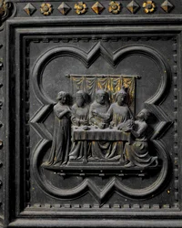 Ofiarowanie głowy św. Jana Chrzciciela królowi Herodowi (21 p.n.e.-39 n.e.), siedemnasty panel południowych drzwi baptysterium San Giovanni, 1336 (brąz)