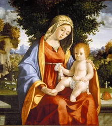 Madonna z Dzieciątkiem na tle krajobrazu