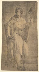 Święty, prawdopodobnie Mateusz, trzymający laskę i księgę, około 1540-50.