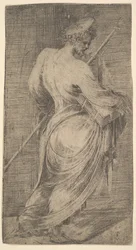 Św. Jakub Major trzymający laskę i księgę w prawo, od Chrystusa i Apo..., ca. 1548-50.