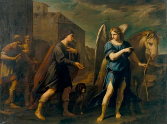 Tobias Meets the Archangel Raphael (Tobias Meets the Archangel Raphael) - Obraz Andrea Vaccaro (1604-1670), olej na płótnie (198,5x262 cm), ok. 1640, XVII-wieczna sztuka włoska, Sztuka baroku - Museu Nacional d