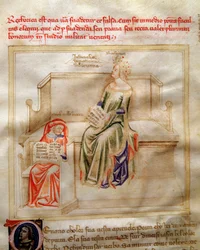 Alegorie retoryki w „Pieśni o cnotach i naukach” Bartolomeo di Bartoli. Akwarela autorstwa Andrei di Bartoli (aktywna między 1358 a 1368) (ms. 599, f