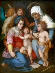 Madonna z Dzieciątkiem ze św. Elżbietą, św. Janem i dwoma aniołami Obraz na drewnie autorstwa Andrea del Sarto (1486-1530) 1515-1516 Ndz. 141x106 cm Paryż, Muzeum Luwru