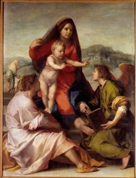 Madonna della Scala. Święta rodzina z aniołem. Obraz Andrea del Sarto (1486-1531) 1522-1523 Nd. 1,77x1,35 m Madryt, Muzeum Prado