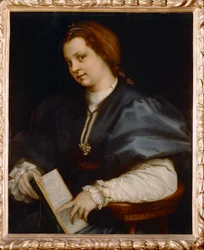 Portret dziewczynki z Petrarchino, małym wydaniem wierszy Petrarki (obraz na drewnie)