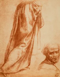 Studium draperii i portretu męskiego; rysunek autorstwa Andrei del Sarto. Gabinet Rysunków i Grafiki, Galeria Uffizi, Florencja