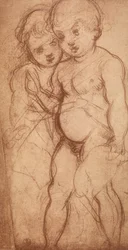 Studium dwóch cherubinów; rysunek autorstwa Andrei del Sarto. Gabinet Rysunków i Grafiki, Galeria Uffizi, Florencja