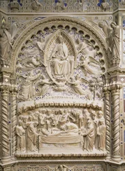 Tabernakulum, szczegół przedstawiający Śmierć i Wniebowzięcie Dziewicy, 1359