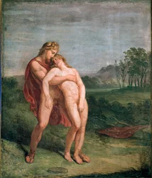 Apollo i Hyakintos (Hyacinthe), fresk Andrei Appianiego (1754-1817), wymiary 116 x 100 cm, Mediolan, Pinacoteca di Brera