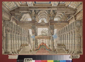 Dekoracja przygotowawcza do baletu Cesar w Egipcie. Praca Andreasa Leonharda Rollera (1805-1891), akwarela i gwasz na papierze