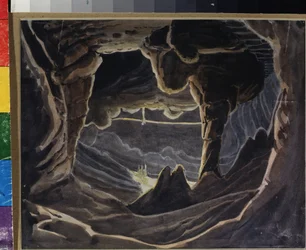 Grota - Dekoracja przygotowawcza do opery „Rouslan i Ludmiła” Michaiła Glinki (1804-1857) (Scenografia do opery Rusłan i Ludmiła M Glinki) Praca Andreasa Leonharda Rollera (1805-1891), akwarela i gwasz na papierze