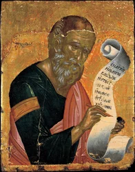 Święty Jan Ewangelista piszący swoje Objawienia - Ikona Andreasa Ritzosa (1421-1492), tempera na desce (24x23,4 cm), ok. 1455 - Muzeum Benaki, Ateny (Grecja)