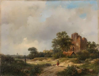 Krajobraz z ruinami zamku Brederode w Santpoort